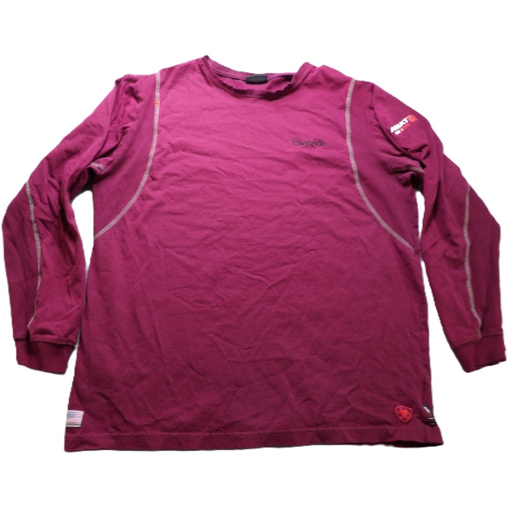 Ariat FR Work Shirt Men XL Burgundy Long Sleeve Arc Rating 8.9 Swagelok Logo Tee